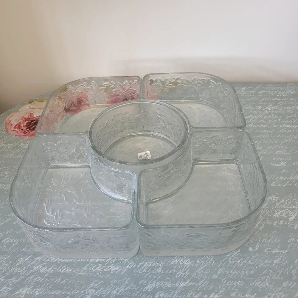 PRINCESS HOUSE Fantasia 5‎ Piece VEGGIE & DIP Tray/Server w/Glass Caddy ~ EUC!